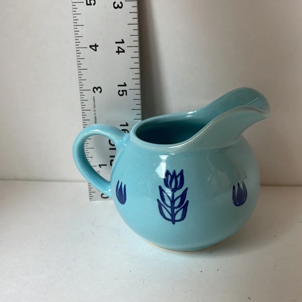 Vintage creamer Tiffany blue with cobalt blue floral design